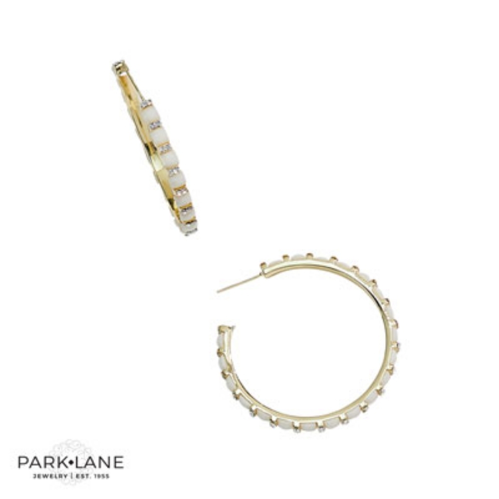 Park Lane Gold Hoop Earrings with White Accents